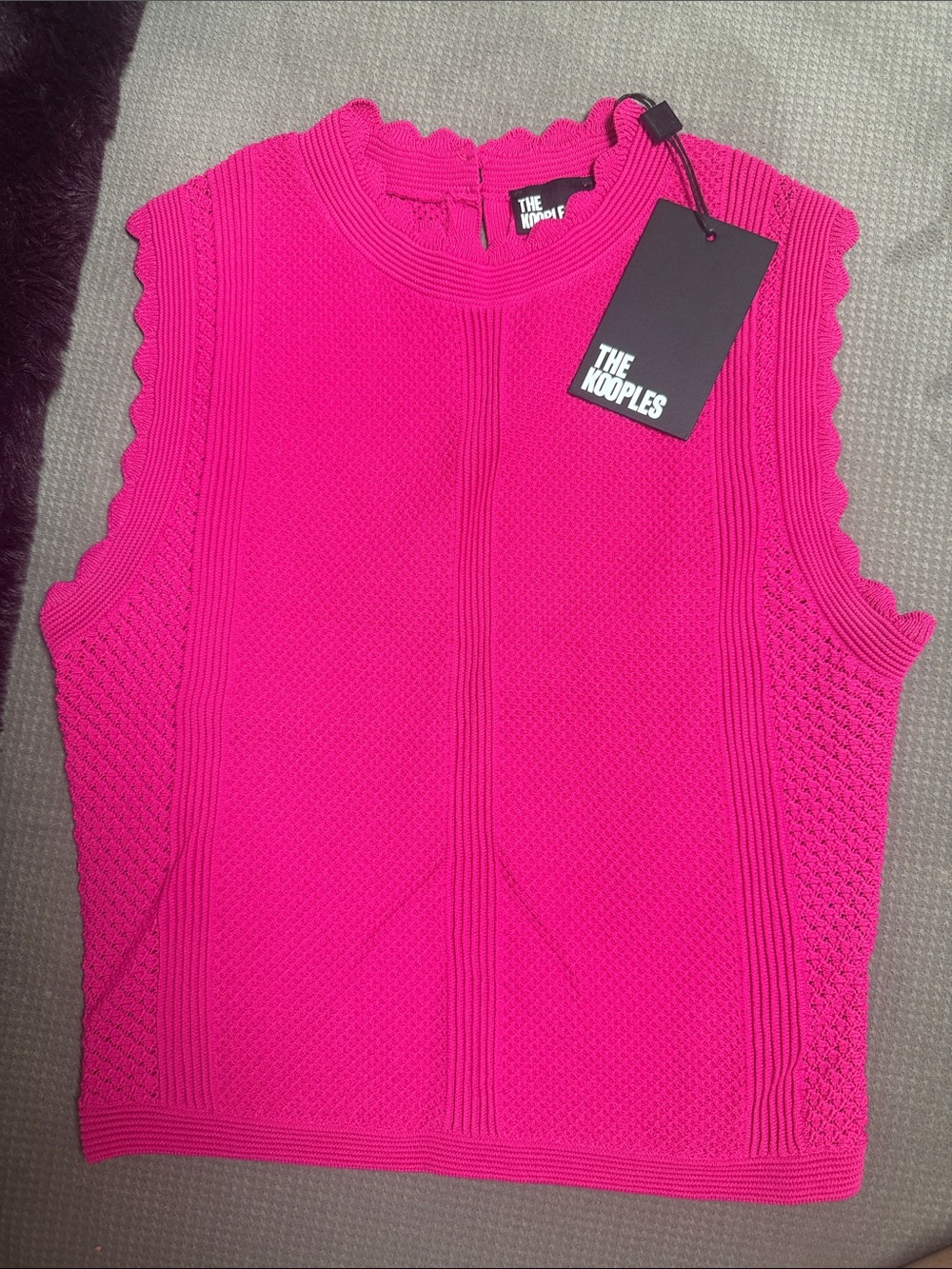 The Kooples NWT Hot Pink Textured Knit Sleeveless Top Scalloped Trim US Sz Small